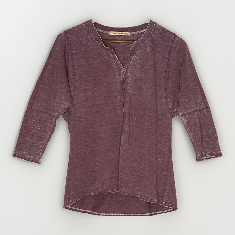 XCVI Wearables Purple Thermal Top XS Cotton Blend Lagenlook Boho Tee